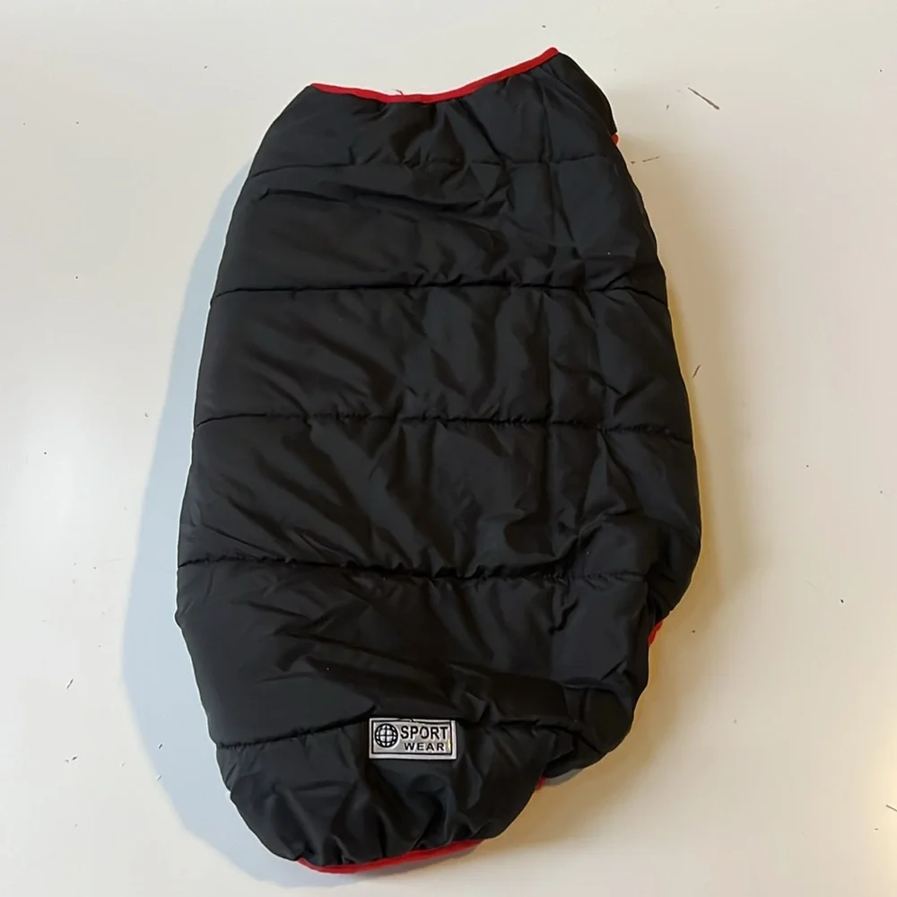 Sportwear Red/Black Winter Dog Jacket w pocket & embroidered Paw Print, Sz M